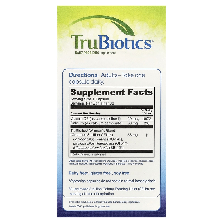 TruBiotics, Здоровье пищеварительной системы, влагалища и костей для женщин, 30 вегетарианских капсул