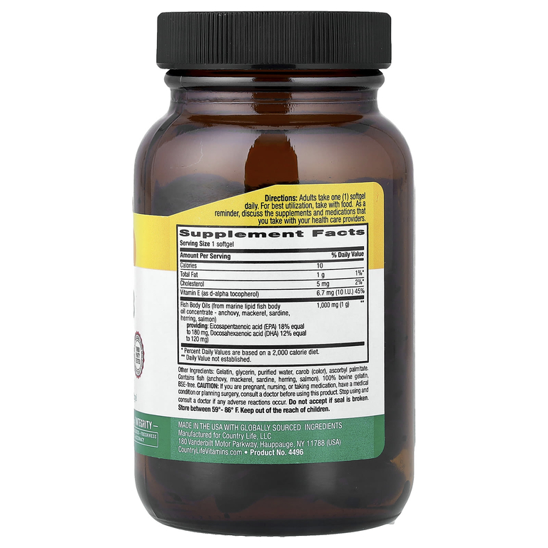 Country Life, Naturals Omega-3, 1000 мг, 50 мягких таблеток