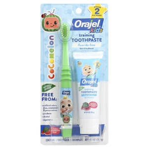 Orajel, Kids, Cocomelon Training, зубная паста с зубной щеткой, без фтора, для детей от 0 до 3 лет, арбуз, набор из 2 предметов, 28,3 г (1 унция) (Товар снят с продажи) 