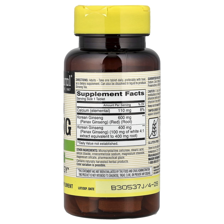 Mason Natural, корейский женьшень из цельного растения, 60 таблеток