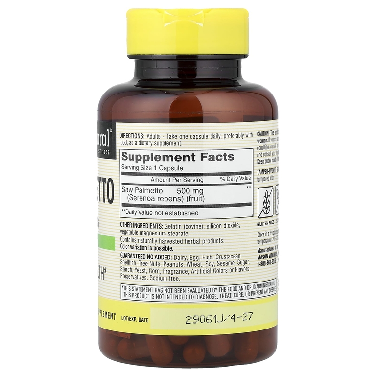 Mason Natural, Цельная трава сереноа, 500 мг, 90 капсул