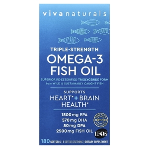 Viva Naturals, рыбий жир с омега-3, тройной концентрации, 180 капсул (1250 мг в 1 капсуле)