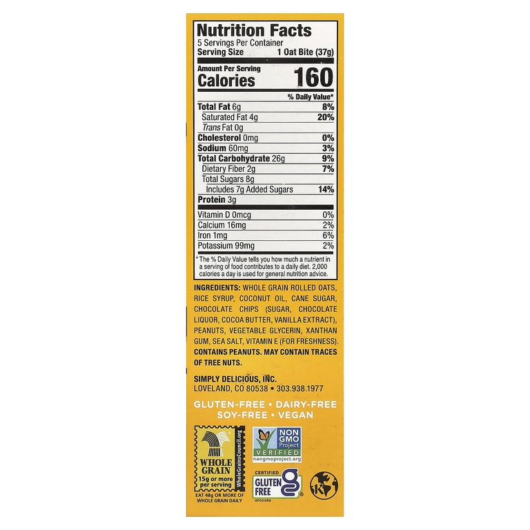 Bobo's Oat Bars, Oat Bites, арахисовая паста и шоколадная крошка, 5 шт. по 37 г (1,3 унции)