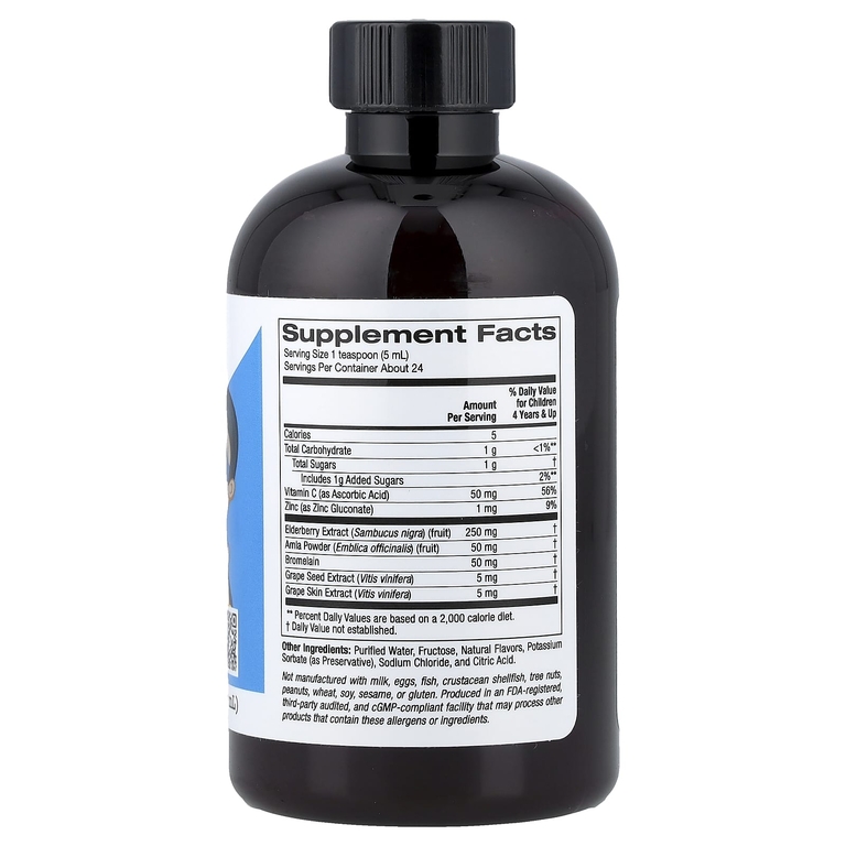 California Gold Nutrition, Kids, жидкая добавка для сезонной поддержки с бузиной, цинком и витамином C, натуральный вкус винограда, 118 мл (4 жидк. унции)