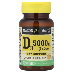 Mason Natural, Витамин D3, 125 мкг (5000 МЕ), 100 мягких таблеток (Товар снят с продажи) 
