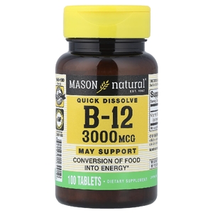 Mason Natural, быстрорастворимый витамин B12, 3000 мкг, 100 таблеток
