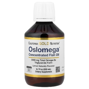 California Gold Nutrition, Oslomega®, норвежский рыбий жир с омега-3 повышенной силы действия, натуральный лимонный вкус, 200 мл (6,7 жидк. унции)