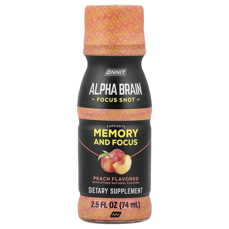 Onnit, Alpha BRAIN® Focus Shot, персик, 6 флаконов по 74 мл