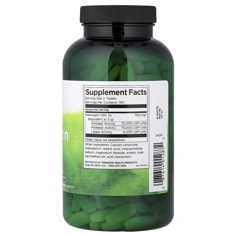 Swanson Vitamins, панкреатин 4X, 375 мг, 300 таблеток, покрытых кишечнорастворимой оболочкой