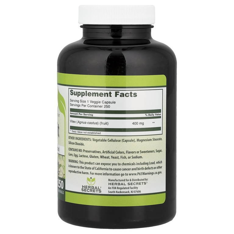 Herbal Secrets, витекс, 400 мг, 250 растительных капсул