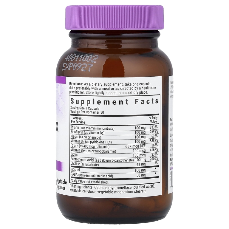 Bluebonnet Nutrition, B-Complex 100, витамины группы B, 50 растительных капсул