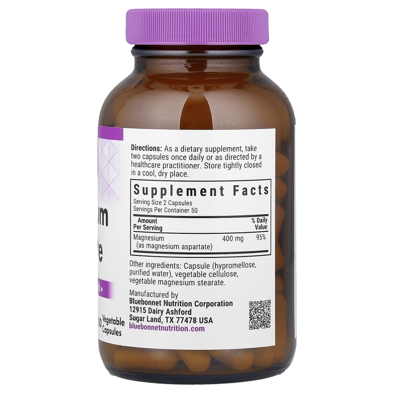 Bluebonnet Nutrition, Аспартат магния, 100 растительных капсул (200 мг на капсулу)