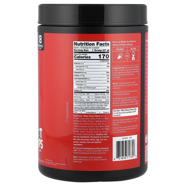 SIXSTAR, 100% Whey Protein Plus, сывороточный протеин плюс, Kellogg's®, фрукто счет, 821 г (1,81 фунта) (Товар снят с продажи) 