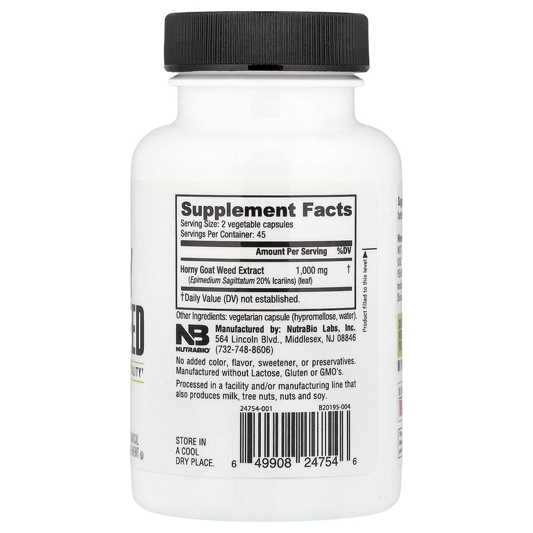 NutraBio, горянка крупноцветковая, 90 капсул (500 мг в 1 капсуле)