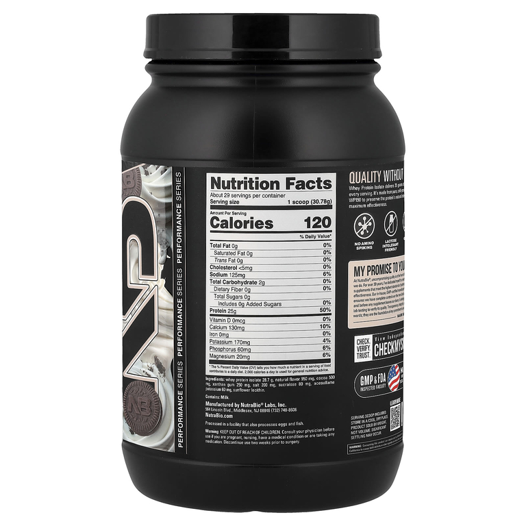 NutraBio, изолят сывороточного протеина, со вкусом печенья с кремом, 907 г (2 фунта)