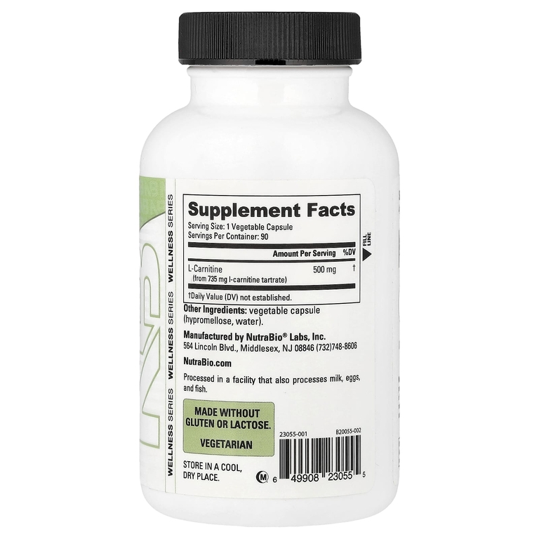 NutraBio, L-карнитин, 90 капсул (500 мг в 1 капсуле)