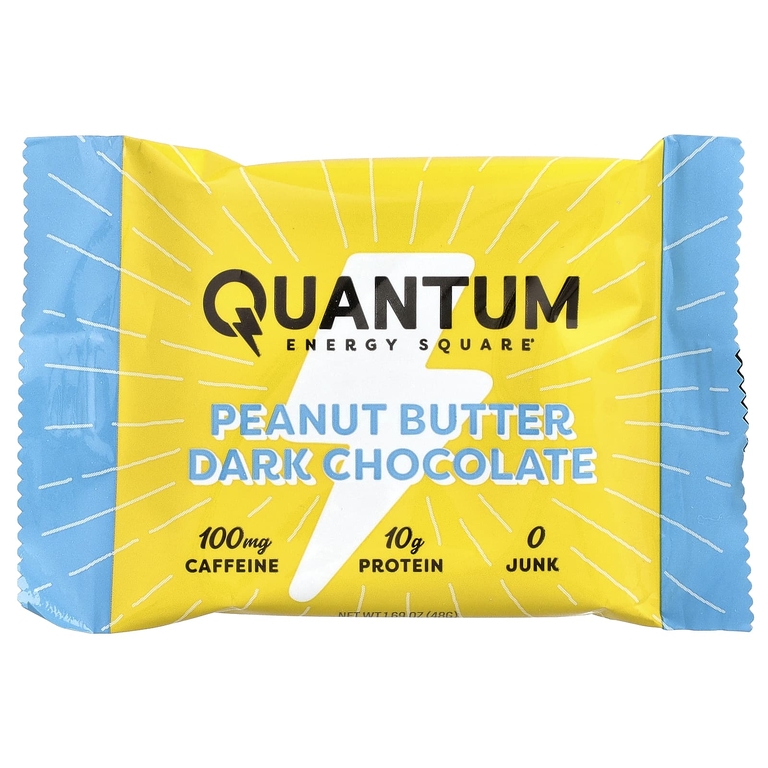 Quantum Energy Square, протеиновый батончик с кофеином, арахисовая паста и темный шоколад, 8 батончиков по 48 г (1,69 унции)