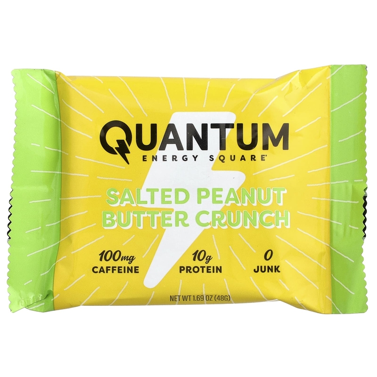 Quantum Energy Square, протеиновый батончик с кофеином, хрустящая соленая арахисовая паста, 8 батончиков по 48 г (1,69 унции)