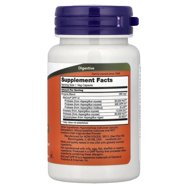 NOW Foods, комплекс пищеварительных ферментов для переваривания глютена, 60 растительных капсул