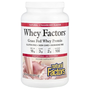 Natural Factors, сывороточный протеин травяного откорма, клубника, 907 г (2 фунта)