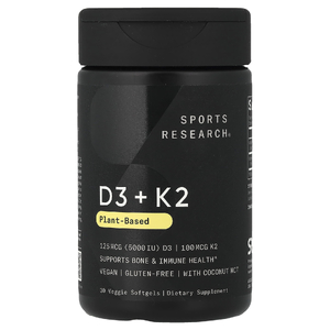 Sports Research, витамины D3 и K2, растительная добавка, 30 растительных капсул