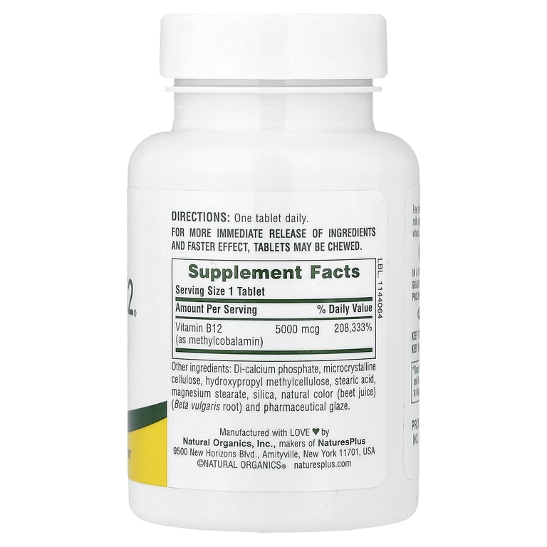 NaturesPlus, Shot-O-B12®, длительное высвобождение, 5000 мкг, 30 таблеток