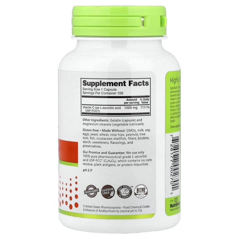 NutriBiotic, Immunity, витамин C, 1000 мг, 100 капсул без глютена