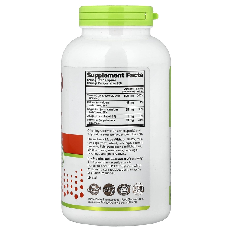 NutriBiotic, Immunity, буферизованный витамин C с кальцием, магнием, калием и цинком, 250 капсул без глютена