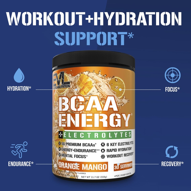 EVLution Nutrition, BCAA Energy® + электролиты, апельсин и манго, 333 г