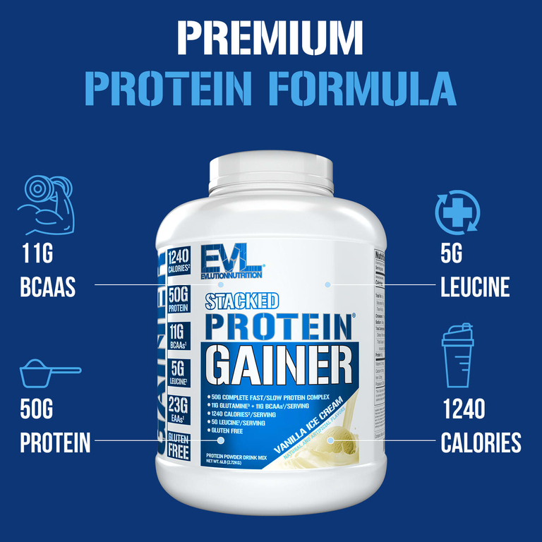 EVLution Nutrition, Stacked Protein®, гейнер, со вкусом ванильного мороженого, 2,72 кг (6 фунтов)
