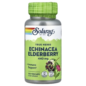 Solaray, True Herbs, бузина с эхинацеей, 100 растительных капсул