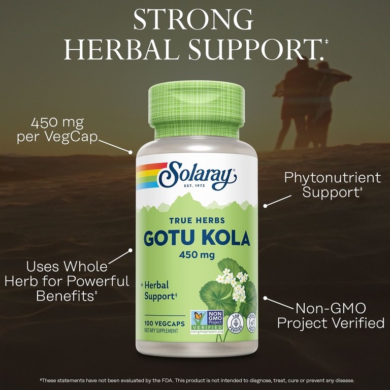 Solaray, True Herbs, готу кола, 450 мг, 100 растительных капсул