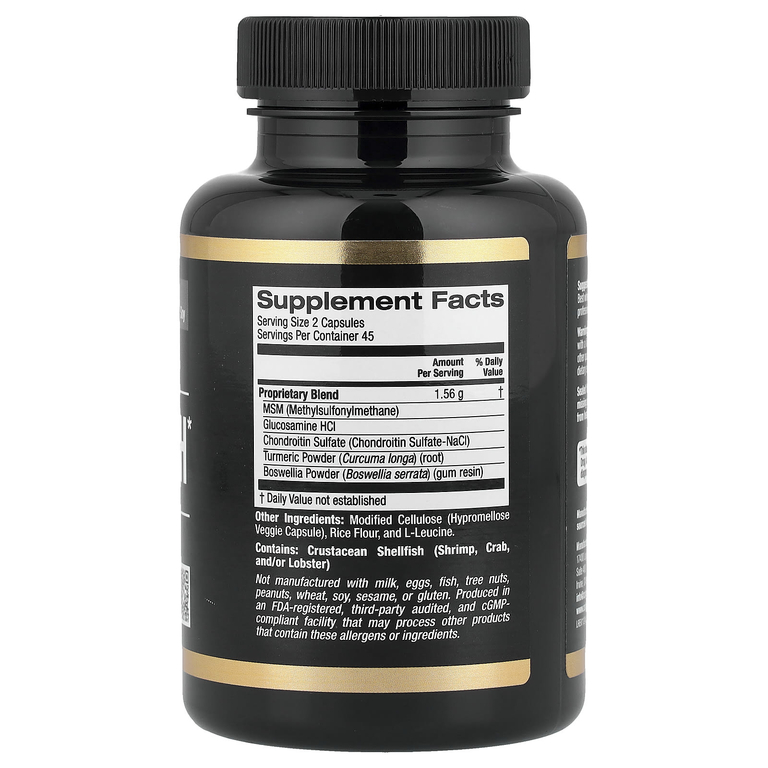 California Gold Nutrition, Sport, добавка для здоровья суставов с МСМ, гидрохлоридом глюкозамина, хондроитинсульфатом, куркумой и босвеллией, 90 растительных капсул