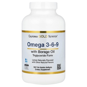 California Gold Nutrition, омега-3, 6 и 9, с рыбьим жиром с омега-3 и маслом семян бурачника, ЭПК, ДГК, ГЛК и линолевая кислота, натуральный лимон, 180 капсул из рыбьего желатина