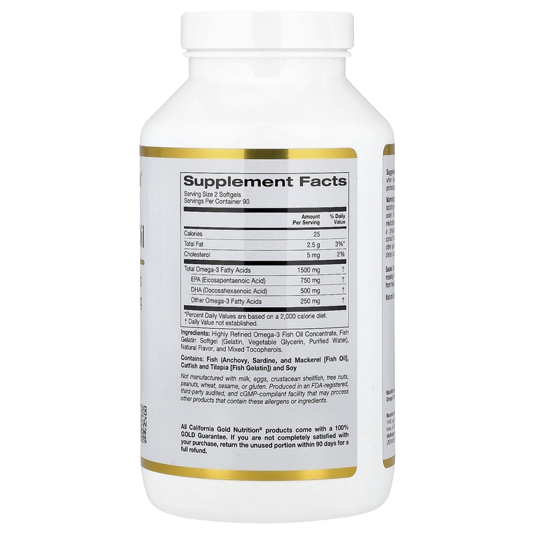 California Gold Nutrition, Норвежский рыбий жир с омега-3, ЭПК и ДГК, со вкусом лимона, 180 мягких капсул из рыбьего желатина (750 мг в 1 капсуле)