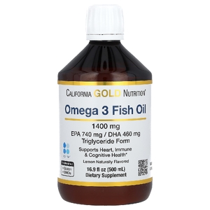 California Gold Nutrition, рыбий жир с омега-3, норвежский триглицерид, натуральный лимонный вкус, 500 мл (16,9 жидк. унции)