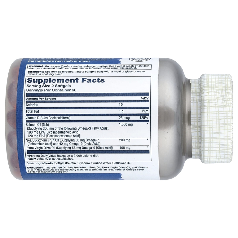 Solaray, Super Omega 3-7-9™, витамин D3 и жир лосося, 120 капсул