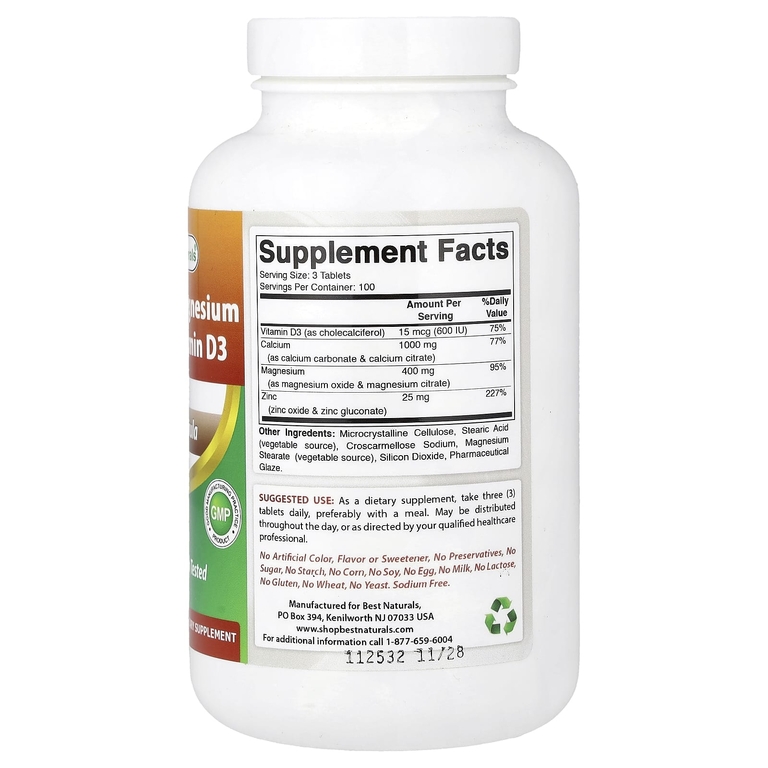 Best Naturals, Кальций, магний и цинк + витамин D3, 300 таблеток