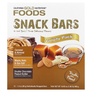 California Gold Nutrition, Foods, батончики-снеки, ассорти вкусов (кленовый сироп, карамель, арахисовая паста), 12 батончиков по 40 г (1,4 унции) (Товар снят с продажи) 
