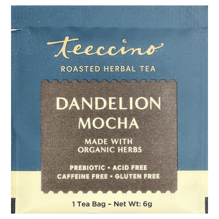 Teeccino, Жареный травяной чай, мокко из одуванчика, без кофеина, 25 чайных пакетиков, 150 г (5,3 унции)