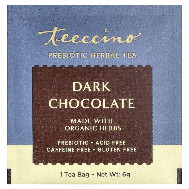 Teeccino, Травяной чай с пребиотиками, темный шоколад, без кофеина, 25 чайных пакетиков, 150 г (5,3 унции)