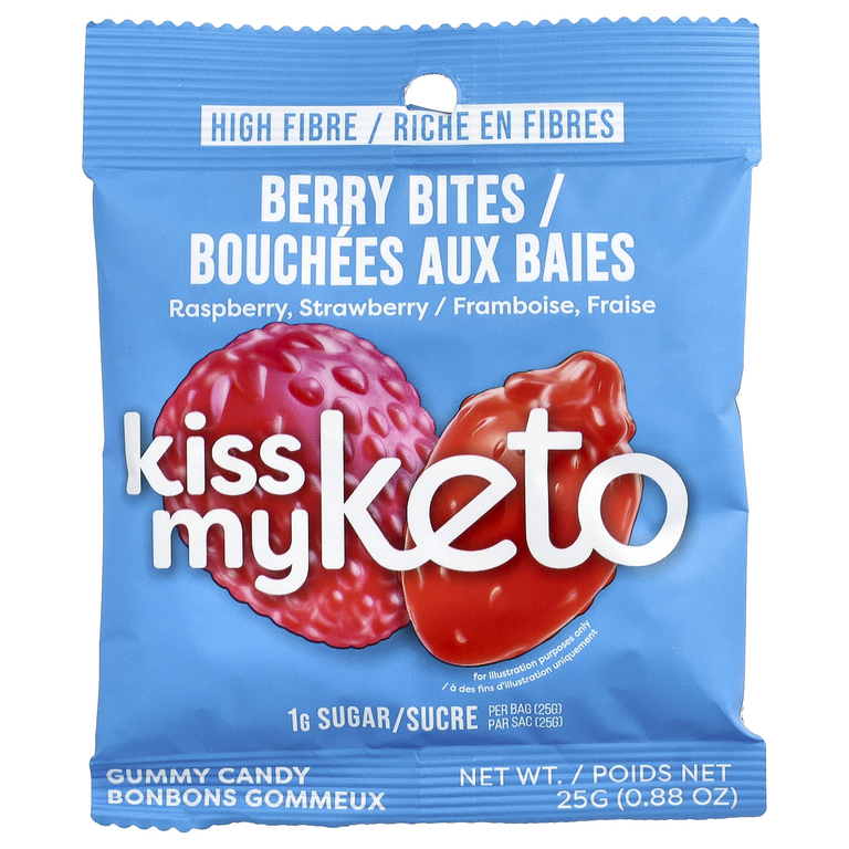 Kiss My Keto, жевательные конфеты, ягодный вкус, малина и клубника, 8 пакетиков по 25 г (0,88 унции)