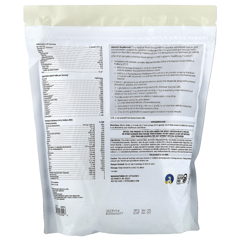 Metagenics, UltraGI Replenish®, лечебная пищевая добавка, со вкусом ванили, 609 г (21,48 унции)