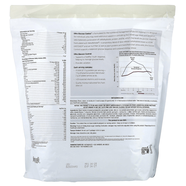 Metagenics, Ultra Glucose Control®, лечебная пищевая добавка, со вкусом ванили, 1590 г (3 фунта 8,09 унции)
