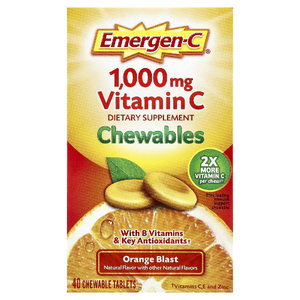 Emergen-C, жевательные таблетки с витамином C, со вкусом апельсина, 40 жевательных таблеток