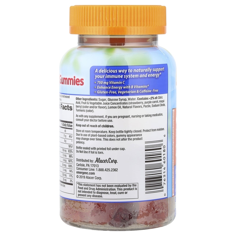 Emergen-C, Жевательные таблетки для поддержки иммунитета, клубника, лимон и голубика, 45 жевательных таблеток (Товар снят с продажи) 