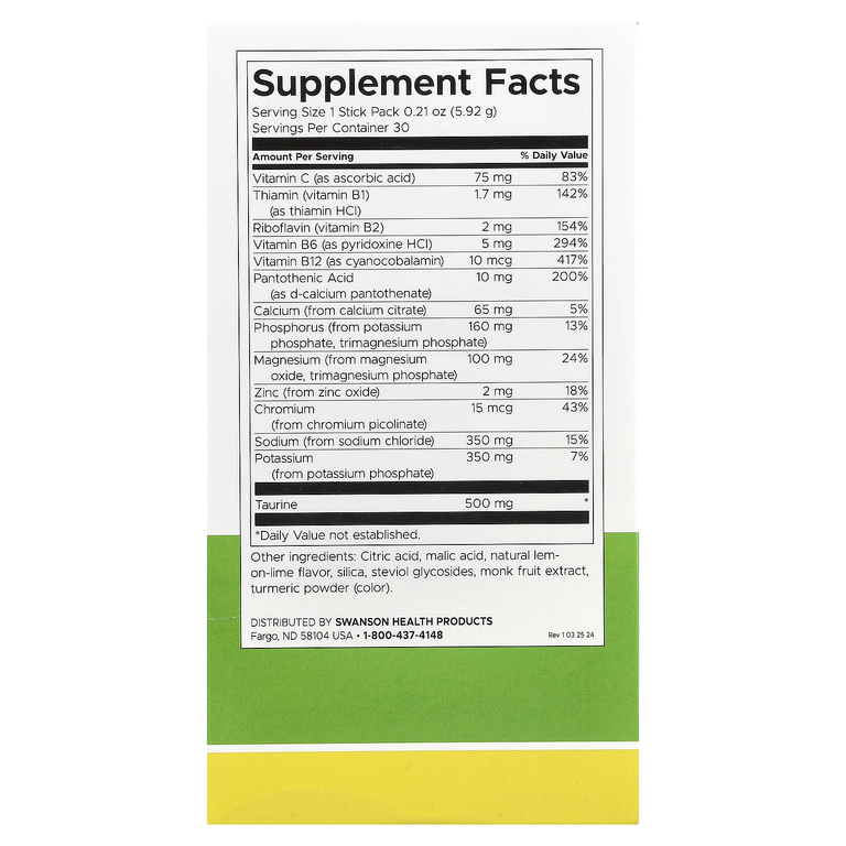 Swanson Vitamins, Simply Hydrate, смесь для гидратации электролитов, лимон и лайм, 30 пакетиков по 5,92 г (0,21 унции)