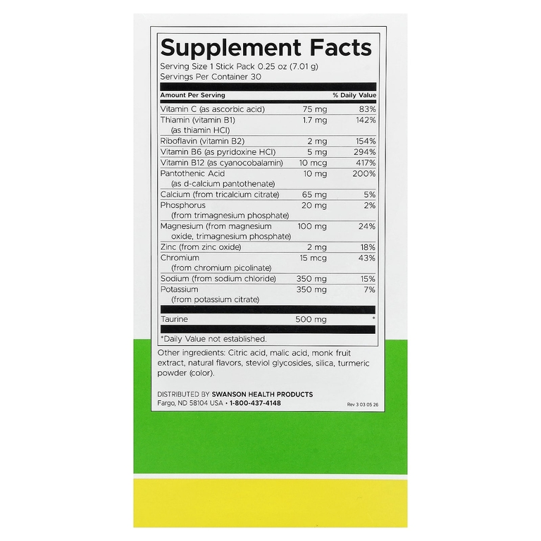 Swanson Vitamins, Simply Hydrate, увлажняющая смесь с электролитами, лимон-лайм, 30 стик-пакетиков, 7,01 г (0,25 унции)