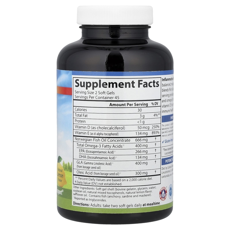 Carlson, Inflamutation Balance®, натуральный лимон, 90 мягких таблеток