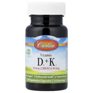 Carlson, витамины D3 и K2, 30 вегетарианских капсул